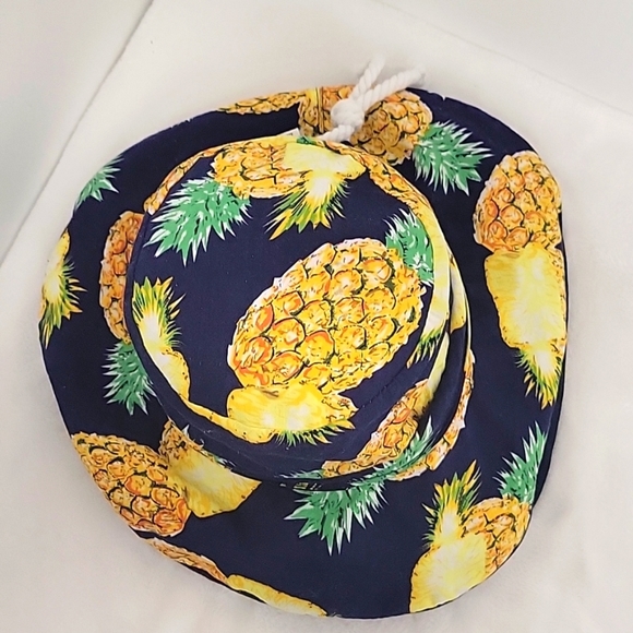 Pineapple Reversible Bucket Hat Navy with Yellow Orange and Green 100% Cotton - Picture 3 of 10